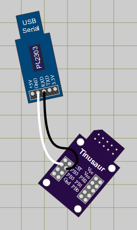 Tinusaur connected to USB-to-Serial PL2303 using OWOWOD